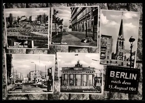 AK Berlin, Versöhnungskirche, Brandenburger Tor, Bernauer Strasse, Grenze