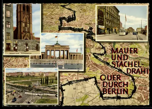AK Berlin, Mauer und Stacheldraht quer durch Berlin, Berliner Mauer