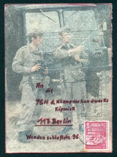 Dekorativer Brief Eisenach, Zwei Soldaten vor einem Lastwagen