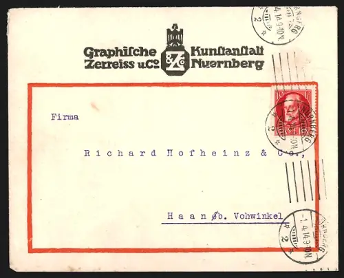 Dekorativer Brief Nürnberg, Graphische Kunstanstalt Zerreiss & Co., Firmenlogo
