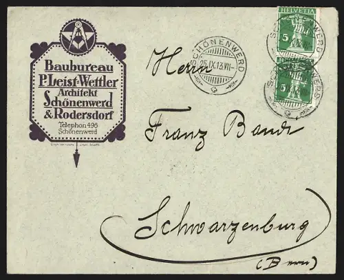 Dekorativer Brief Schönenwerd, Blaubureau P. Leist-Wettler, Architekt