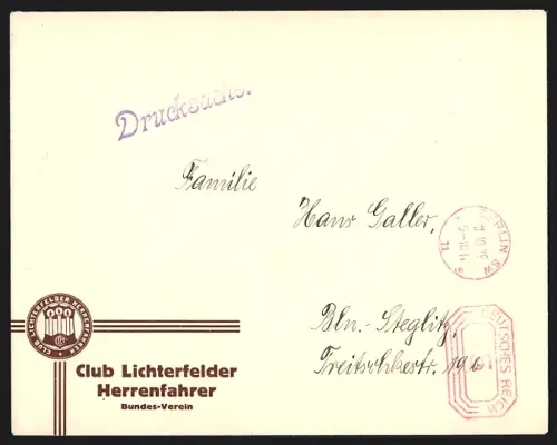 Dekorativer Brief Lichterfelde, Club Lichterfelder Herrenfahrer, Bundes-Verein