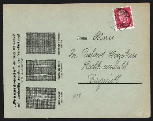 Dekorativer Brief Konradsreuth b. Hof, I. Oberfränkische Scheuertuchfabrik, Wenzel Winterstein