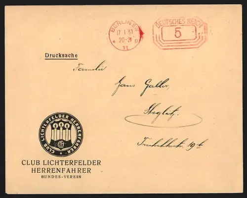 Dekorativer Brief Lichterfelde, Club Lichterfelder Herrenfahrer, Bundes-Verein