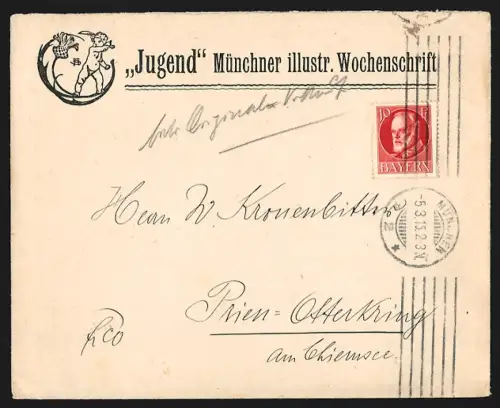 Dekorativer Brief München, Münchner illustrierte Wochenschrift Jugend