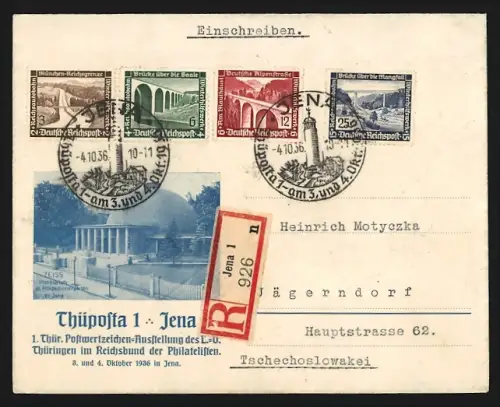 Dekorativer Brief Jena, 1. Thür. Postwertzeichen-Ausstellung 1926, Zeiss-Planetarium