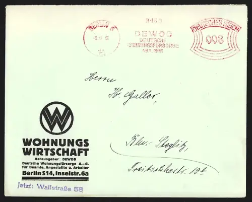 Dekorativer Brief Berlin, Wohnungswirtschaft, Deutsche Wohnungsfürsorge A. G., Inselstr. 6a