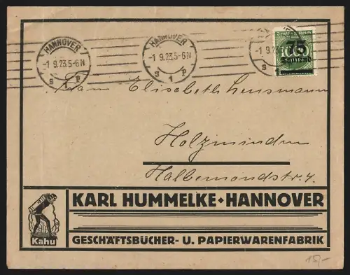 Dekorativer Brief Hannover, Karl Hummelke, Geschäftsbücher und Papierwarenfabrik