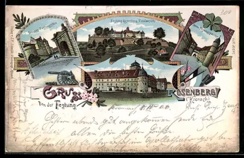 Lithographie Kronach, Festung Rosenberg, Inneres Festungsthor, Innere Festungsparthie