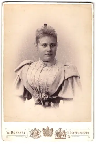 Fotografie W. Höffert, Dresden, Prager Strasse 6, Porträt einer Dame mit elegantem Kleid