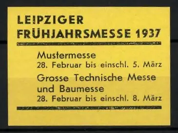 Reklamemarke Leipzig, Leipziger Frühjahrsmesse 1937, Ausstellung Textplakat