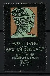 Reklamemarke Frankfurt am Main, Ausstellung für Geschäftsbedarf und Reklame 1913, Helmtragender Kopf