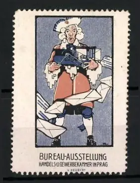 Reklamemarke Prag, Bureau-Ausstellung, Postbote mit Briefen