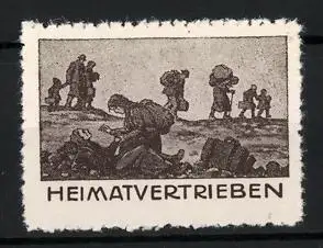 Reklamemarke Heimatvertriebene, Menschen auf der Flucht