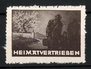 Reklamemarke Heimatvertriebene, Wanderer mit Koffer