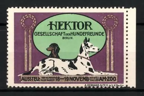 Reklamemarke Berlin, Hektor, Gesellschaft der Hundefreunde, Hundeausstellung