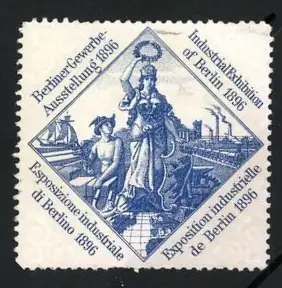 Reklamemarke Berlin, Berliner Gewerbe-Ausstellung 1896, Allegorie mit Krone
