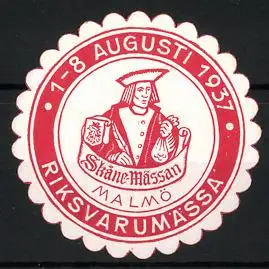 Reklamemarke Malmö, Skåne-Mässan 1937, mittelalterlicher Mann