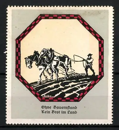 Reklamemarke Bauer auf seinem Feld mit Pferdepflug