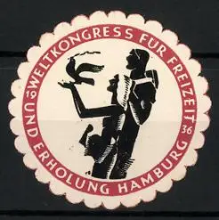 Reklamemarke Hamburg, Weltkongress für Freizeit und Erholung 1936, Figur mit Taube