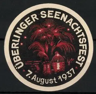 Reklamemarke Überlingen, Seenachtsfest 1937, Feuerwerk über Wasser