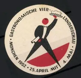 Reklamemarke München, Gastronomische Vier-Länderschau 1952, Kellner mit Tablett