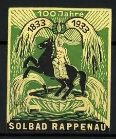 Reklamemarke Rappenau, 100 Jahre Jubiläum, Reiterin auf Pferd