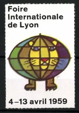 Reklamemarke Lyon, Foire Internationale 1959, Globus-Löwe