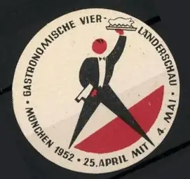 Reklamemarke München, Gastronomische Vier-Länderschau 1952, Kellner mit Tablett