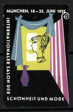 Reklamemarke München, Internationaler Salon der Schönheit und Mode 1955, Frau im Profil