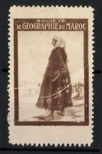 Reklamemarke Marokko, Société de Géographie du Maroc, Berberfrau in Landschaftszene