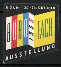 Reklamemarke Köln, Büro Fach Ausstellung 1955, bunte Schriftzüge
