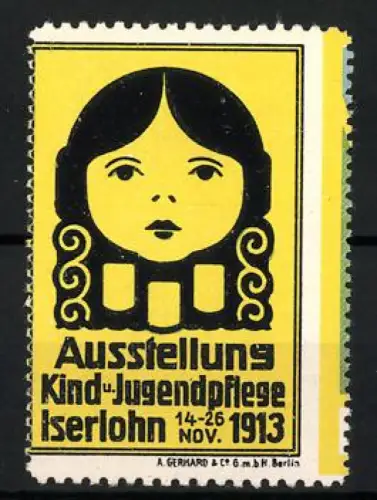 Reklamemarke Iserlohn, Ausstellung Kind-u. Jugendpflege 1913, Kinderportrait