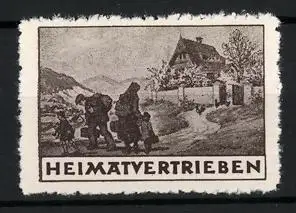 Reklamemarke Heimatvertrieben, Familie auf der Flucht
