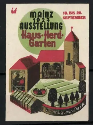 Reklamemarke Mainz, Ausstellung Haus Herd Garten 1927, Vergnügungspark