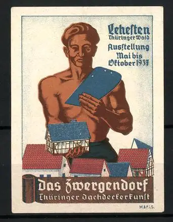 Reklamemarke Lehesten, Ausstellung 1937, Das Zwergendorf