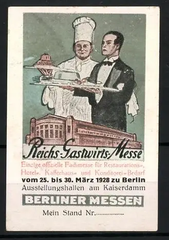 Reklamemarke Berlin, Reichs-Gastwirts-Messe 1928, Kellner und Koch
