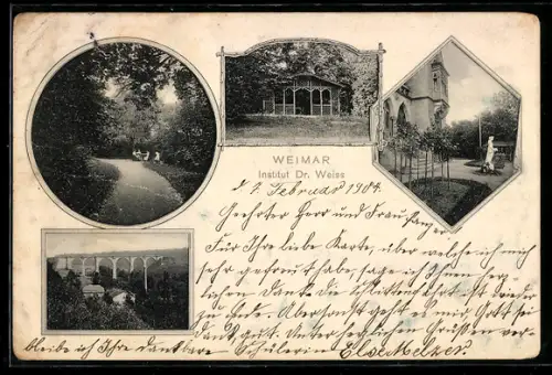 AK Weimar, Institut Dr. Weiss, Park, Viadukt