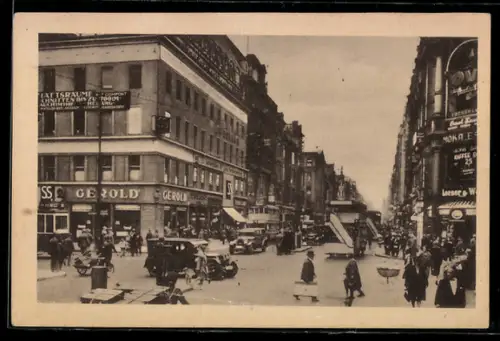 AK Berlin, Leipziger Strasse Ecke Friedrichstrasse, Strassenansicht mit Geschäftshaus Gerold