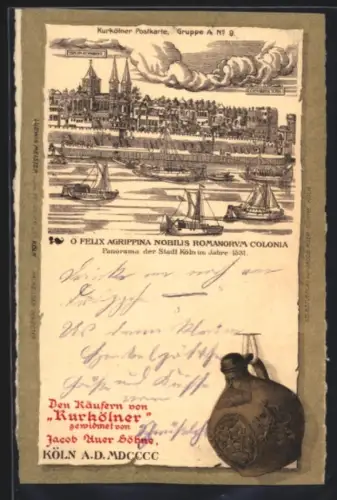 Lithographie Köln a. R., Panorama 1531, Kurkölner Jacob Auer Söhne, Reklame
