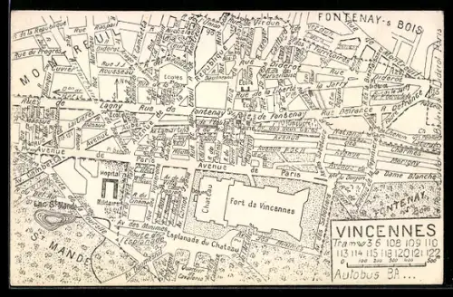 AK Vincennes, Stadtplan mit Fort de Vincennes