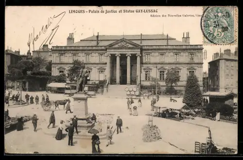 AK Limoges, Palais de Justice et Statue Gay-Lussac