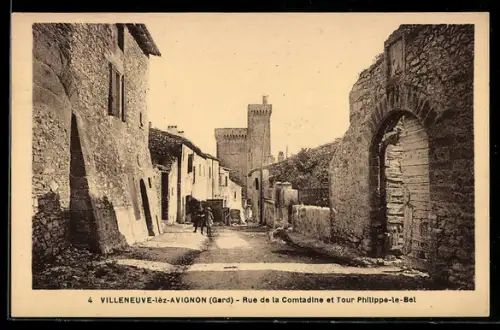 AK Villeneuve-lèz-Avignon /Gard, Rue de la Comtadine et Tour Philippe-le-Bel