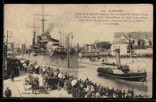 AK St-Nazaire, Aspect de la nouvelle entrée du Port au départ du Cuirassé France
