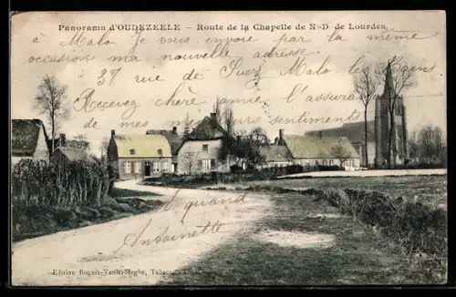 AK Oudezeele, Panorama, Route de la Chapelle de N.-D. de Lourdes