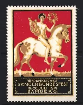 Reklamemarke Bamberg, XII. Fränkisches Sängerbundesfest 1914, Reiter auf Pferd