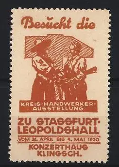 Reklamemarke Stassfurt, Kreis-Handwerker-Ausstellung 1930, Handwerker mit Hammer-Silhouette