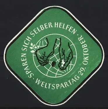 Reklamemarke 29. Weltspartag, Hände mit Pflanze und Münze