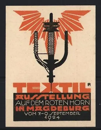 Reklamemarke Magdeburg, Textil-Ausstellung 1924, Nadel und Faden