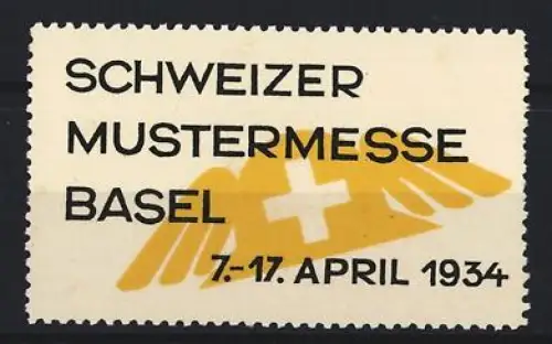 Reklamemarke Basel, Schweizer Mustermesse 1934, Ausstellung, Flügel mit Kreuz